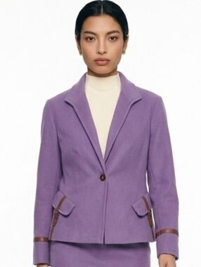 AK Anne Klein 100% Wool Artisan Soft Violet Blazer Jacket Size 12